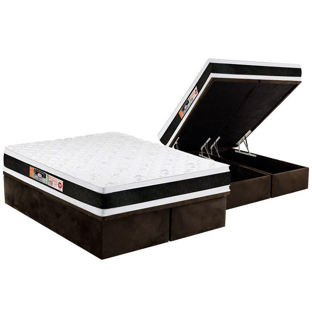 Cama Box Baú King: Colchão Espuma D45 Castor Black e White Air Double Face + Base CRC Suede Brown(193x203) - 1