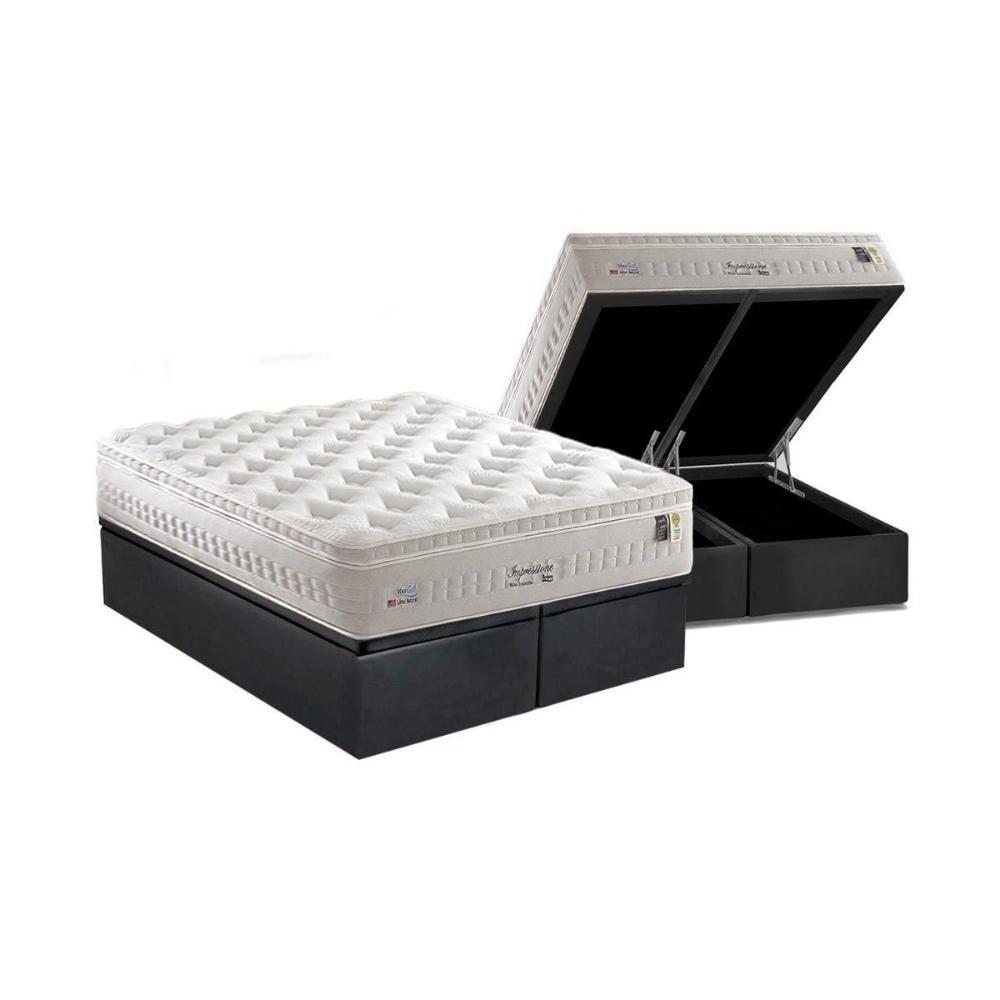 Cama Box Baú King: Colchão Molas Anjos Master Ensacadas Impresisone + Base Gray(193X203) - 1