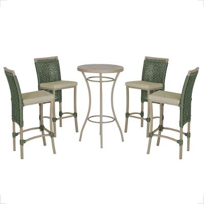 Mesa Bistrô E 4 Banquetas Roma Fendi Corda Estofado 7 Trama Verde