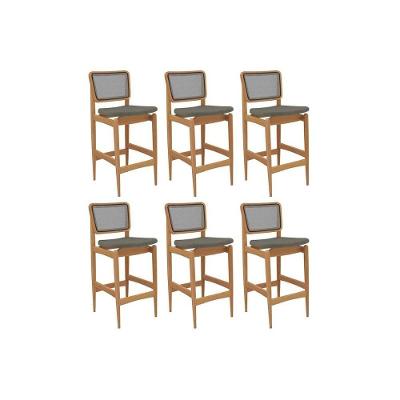 Kit 6 Banquetas Cozinha Liz Premium Madeira Maciça Grafite