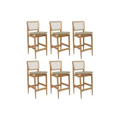 Kit 6 Banquetas Cozinha Liz Premium Madeira Maciça