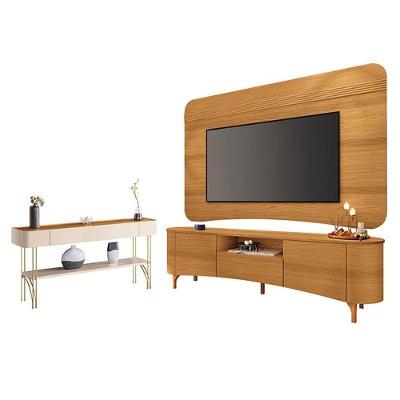 Rack Bancada Elara E Painel Armony Cinamomo Com Aparador Vivant Off White Cinamomo - Hb Móveis