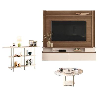 Home Suspenso Astor Castanho Off White E Mesa De Centro Sky Com Tampo De Vidro E Aparador Infinity Off White - Hb Móveis