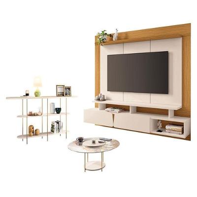 Home Suspenso Zenith Com Mesa De Centro Sky Com Tampo De Vidro E Aparador Infinity Off White Cinamomo - Hb Móveis