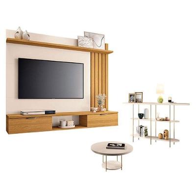 Painel Suspenso Lets Cinamomo Off White Com Mesa De Centro Sky E Aparador Infinity Off White - Hb Móveis