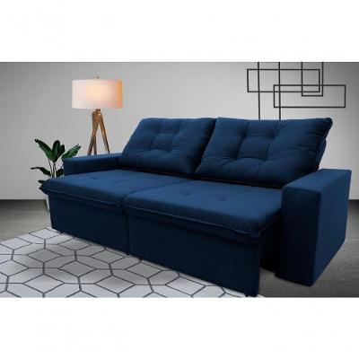 Sofá Retrátil Reclinável Malta 2,00m Suede Velut Azul Molas No Assento - King House