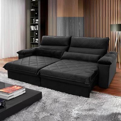 Sofá Retrátil Reclinável Grécia 2,70m Suede Velut Preto Molas No Assento - King House
