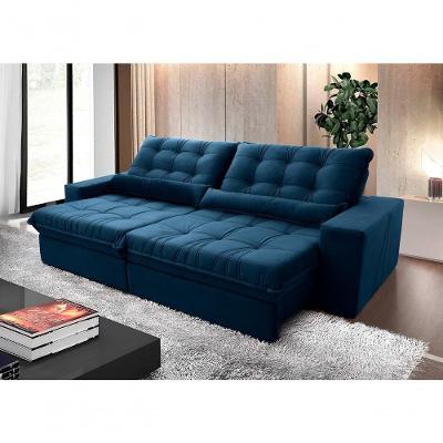 Sofá Retrátil Reclinável Zurique 2,70m Suede Velut Azul Marinho Molas No Assento - King House
