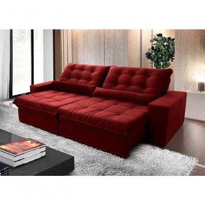 Sofá Retrátil Reclinável Zurique 2,50m Suede Velut Vermelho Molas No Assento - King House