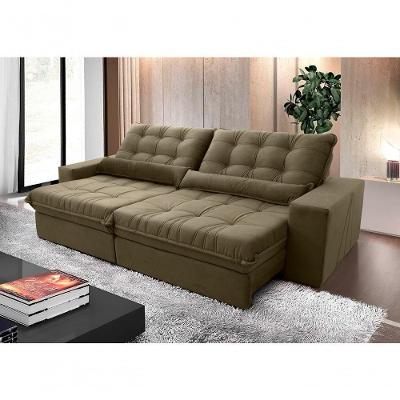 Sofá Retrátil Reclinável Zurique 2,50m Suede Velut Bege Molas No Assento - King House