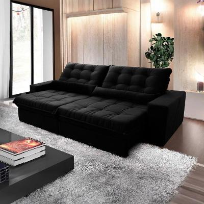 Sofá Retrátil Reclinável Zurique 2,30m Suede Velut Preto Molas No Assento - King House