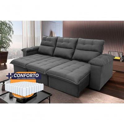 Sofá Retrátil Reclinável Verona 2,30m Suede Velut Cinza Molas Ensacadas - King House
