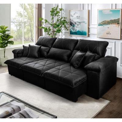 Sofá Retrátil Reclinável Trento 2,30m Suede Velut Preto Molas No Assento - King House