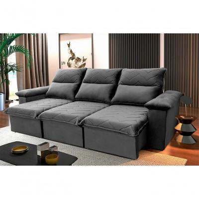 Sofá Retrátil Reclinável Paris 2,30m Suede Velut Cinza Molas No Assento - King House