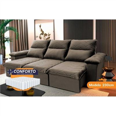Sofá Retrátil Reclinável Paris 2,30m Suede Velut Marrom Claro Molas Ensacadas - King House