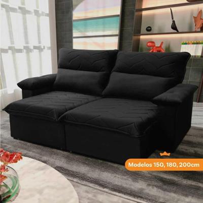 Sofá Retrátil Reclinável Paris 1,50m Suede Velut Preto Molas No Assento - King House