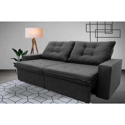 Sofá Retrátil Reclinável Malta 2,00m Suede Velut Cinza Molas No Assento - King House
