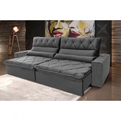 Sofá Retrátil Reclinável França 3,00m Suede Velut Cinza Molas No Assento - King House
