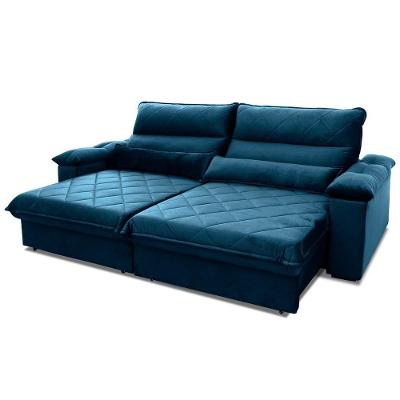Sofá Retrátil Reclinável Grécia 2,30m Suede Velut Azul Marinho Molas No Assento - King House