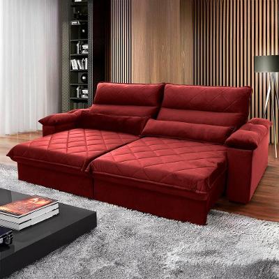 Sofá Retrátil Reclinável Grécia 2,10m Suede Velut Vermelho Molas No Assento - King House