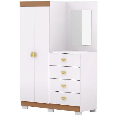 Cômoda Para Quarto Com Espelho 2 Portas 4 Gavetas 120cm Tulsa V01 Branco Camarim - Lyam Decor