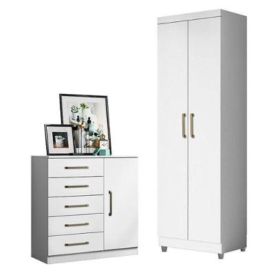 Cômoda Sapateira Milão 2014145 E Armário Multiuso 2000191 Branco Tx Com Pés Cinza - Aramóveis