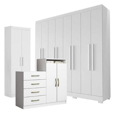 Guarda Roupa Casal Porto 8 Portas 4 Gavetas Com Cômoda Sapateira Londres E Armário Multiuso 2 Portas 2000191 Branco Tx