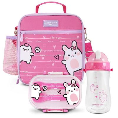 Kit Infantil 3pçs - Bolsa Térmica, Pote P/ Lanche 400ml E Garrafa 460ml - Pink