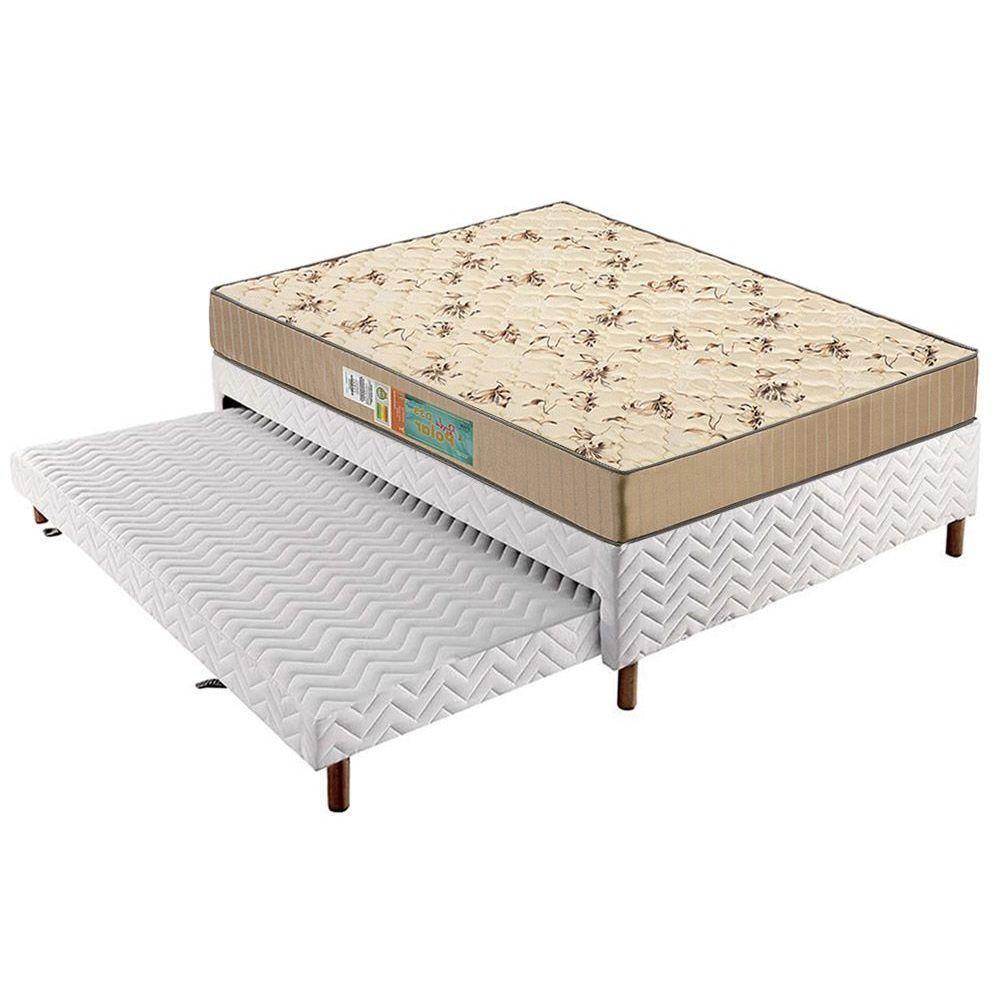 Cama Box c/Auxiliar Casal: Colchão Espuma Polar D45 Pérola Clean + Base Rústico White(138x188) - 1