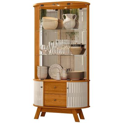 Cristaleira Eça M07 4 Portas 2 Prateleiras MDP com LED Marrom Off White