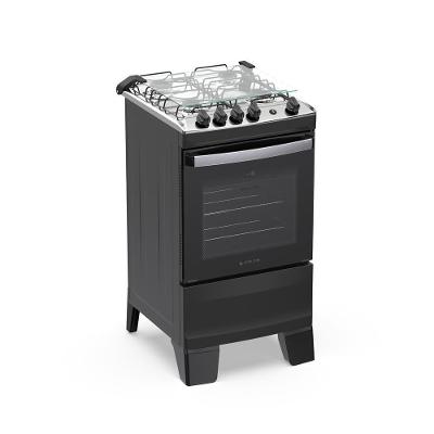 Fogão 4 Bocas Atlas Agile Up Com Mesa De Inox A Gás Bivolt Preto