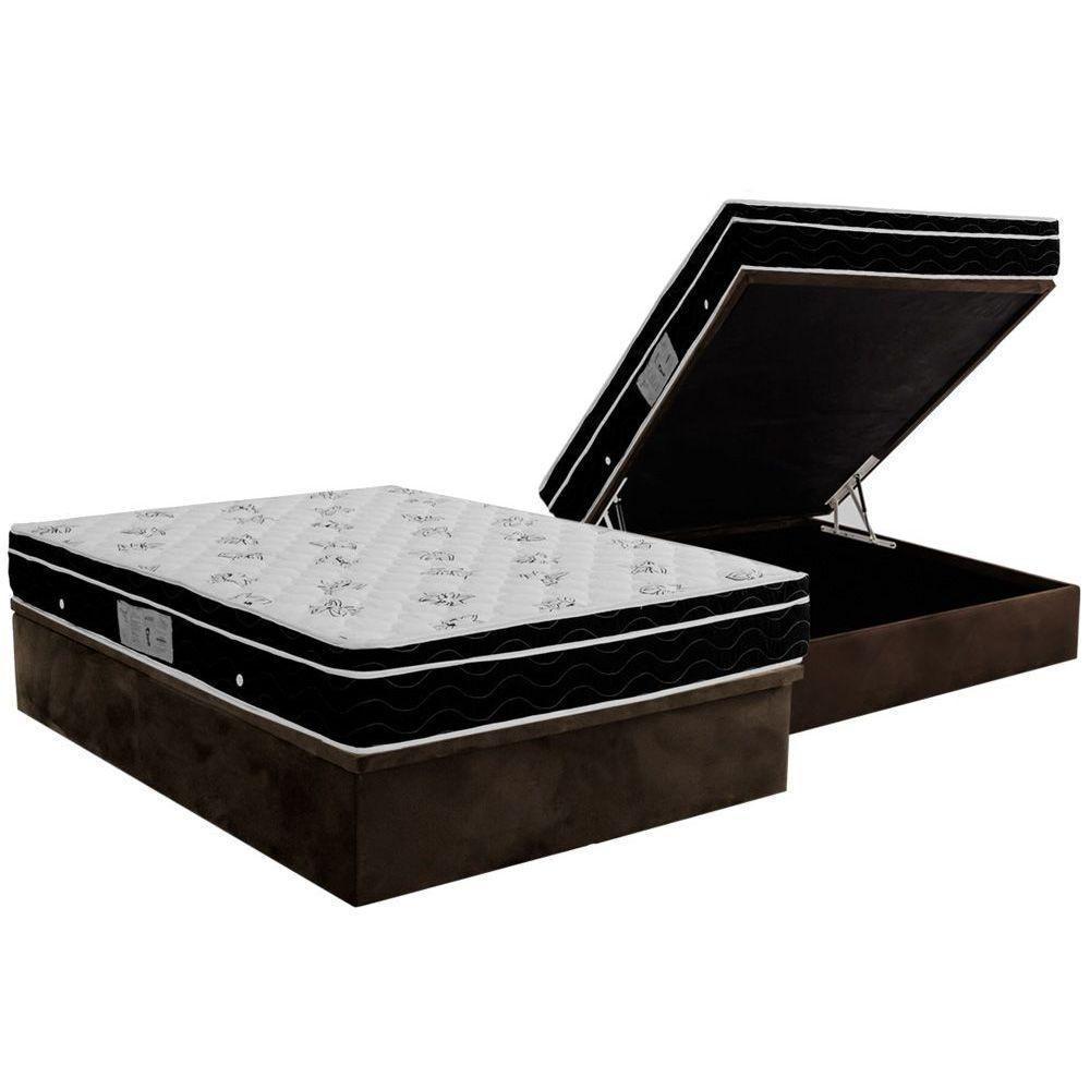Cama Box Baú Casal: Colchão Molas Ortobom Nanolastic Physical + Base CRC Suede Brown(138x188) - 1