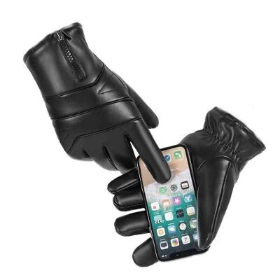 Luva para Motociclista Retrô em Couro Sintético Impermeável com Fecho em Zíper Preta OEM