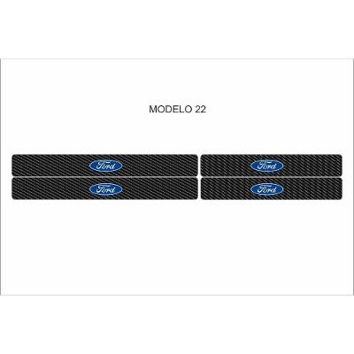 Soleira Automotiva para Portas Kit 4 Adesivos Universal Anti Risco Fibra de Carbono Preto OEM
