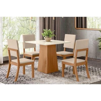 Conjunto de Jantar Dora Tampo Madeirado 4 Lugares em MDF com Cadeiras Milla Nature-Linho Marrom Off