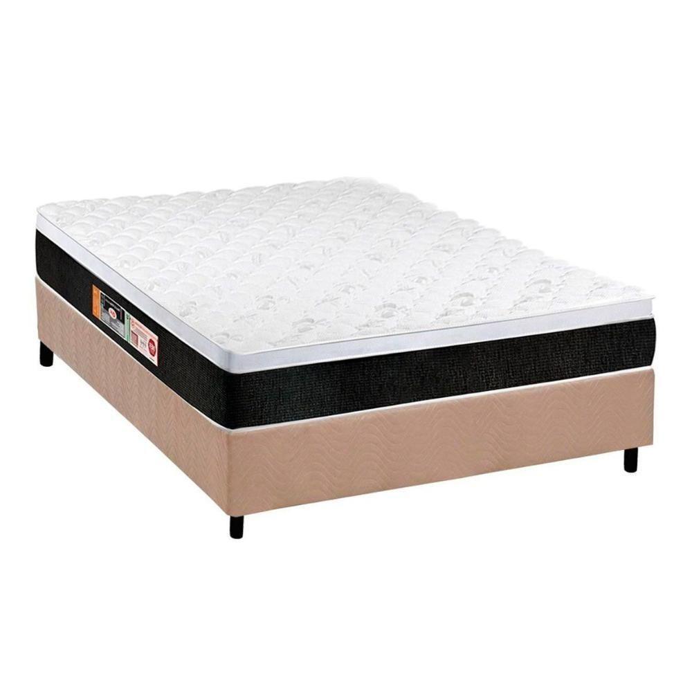 Cama Box Casal: Colchão Espuma D45 Castor Black e White AIR + Base CRC Suede Clean(138x188) - 1