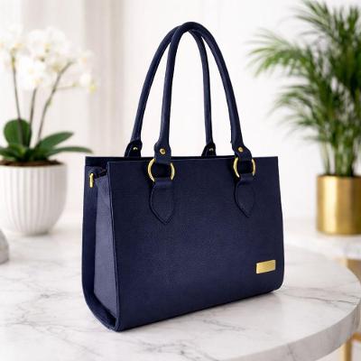 Bolsa Estruturada  Couro Cor Azul Marinho