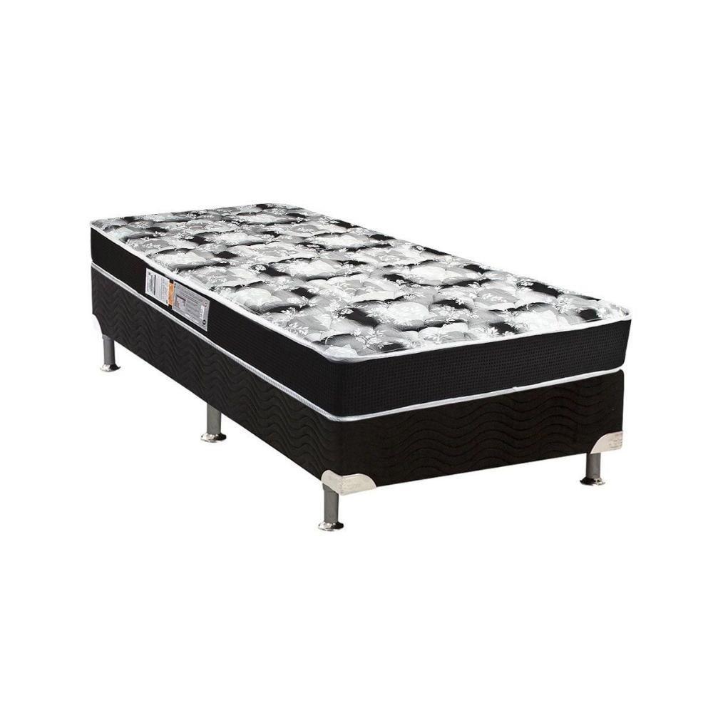Cama Box Solteiro: Colchão Espuma D45 Luckspuma Gran Luck Black Pró Saúde + Base CRC Suede Black(88x188) - 1