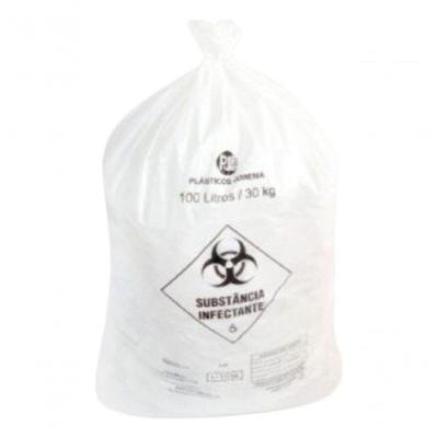 Saco de Lixo Infectante 30L Ideal para Materiais Infectados Kit 2x100 Unidades Branco Higipack