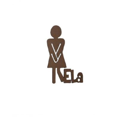 Plaquinha para Banheiro Feminino Ela 3MM Natural [F031] em MDF Cru com Fita Dupla Face Natural