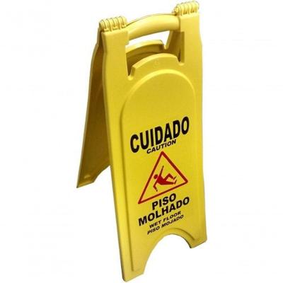 Placa de Sinalização Piso Molhado para Piso com Dizeres em Português e Inglês e Proteção UV Higipack