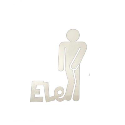 Plaquinha para Banheiro Ele 3mm Branco Sinalização Masculina em MDF com Fita Dupla Face Trovarelli