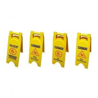 Placa Sinalizadora Piso Molhado Manutenção Nao Entre com Proteção UV Amarelo Higipack