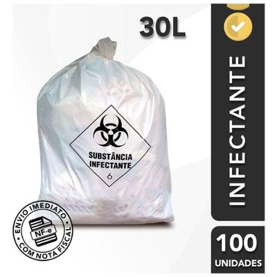 Saco de Lixo Infectante 6 Hospitalar Resíduo 30L com 100UN Branco Higipack
