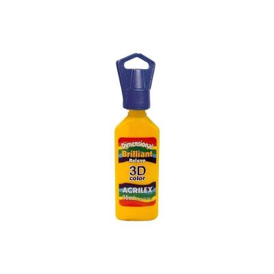 Tinta Relevo Dimensional Brilhante Amarelo Ouro 35ML para Tecidos e Artesanato Acrilex