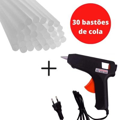 Pistola de Cola Quente Bivolt 10W com Bico Metálico e Plástico Injetado Kit 10 20 Ou 30 Bastões 30
