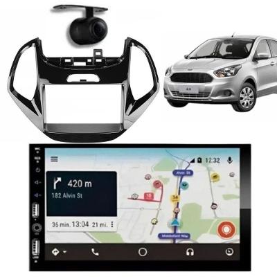 Central Multimídia 710H 2DIN Bluetooth com Carplay e Câmera de Ré para Ford Ka Preto