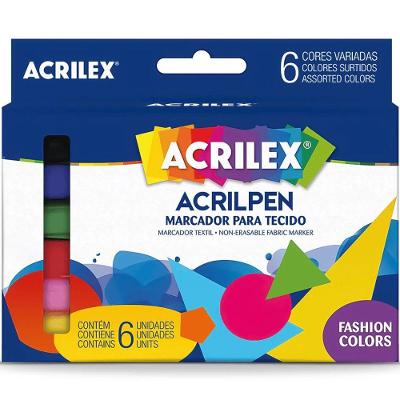 Marcador para Tecido Acrilpen Resina de Emulsão Acrílica 6 Unidades Acrilex