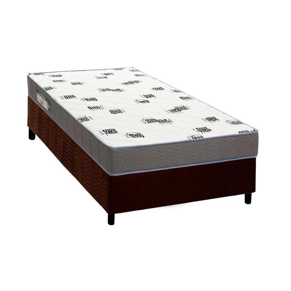 Cama Box Solteiro: Colchão Espuma Ortobom D33 Light Saúde + Base CRC Suede Brown(88x188) - 1