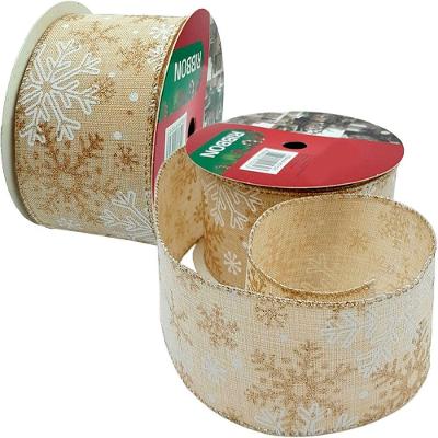 Fita Aramada Natalina Poliéster 6 e 3cm X 9 e 14m Bege Kit com 5 Rolos para Decoração